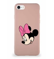 Apple iPhone 7 Soft Premier Kapak Minnie Mouse-B Tasarımlı Silikon Kılıf - Pudra (Şeffaf)