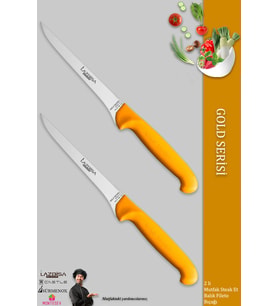 Lazbisa Gold Serisi Mutfak Fileto Bıçağı Steak Bıçak Et Balık Tavuk Kesme Fileto Bıçağı 2 Li Set ( Mft-020 )