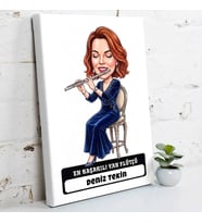 Flütçüye Hediye Kadın Karikatürlü Kanvas Tablo