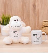Kişiye Özel İncinmişsin Dedi Tasarım Esprili Peluş Koyun ve Beyaz Kupa