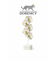 Doremcy Dekoratif Orkide Biblo 43x15 cm Polyester Modern Salon Konsol Lüks Ev Obje (Beyaz)
