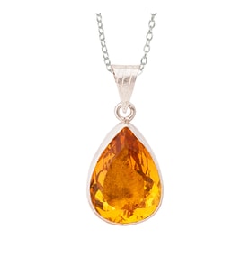 Gümüşcüm Sarı Topaz Taşlı Bayan Gümüş Damla Kolye 
