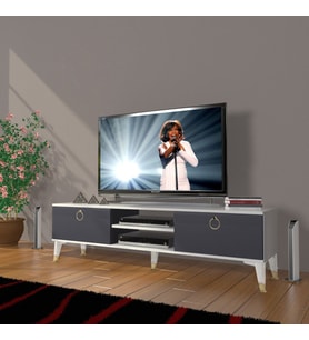 Decoraktiv Eko 140 Mdf Dvd Gold Tv Ünitesi Tv Sehpası (Beyaz - Antrasit)