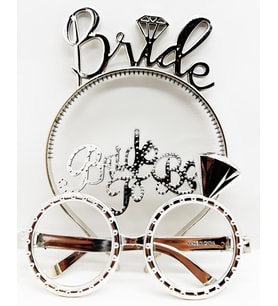 Bride Yazılı Taç ve Bride To Be Yazılı Gözlük Seti Gümüş Renk