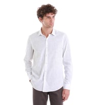Bej Comfort Fit Baskılı Slim Yaka Uzun Kollu Spor Gömlek