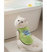 Beni Yıka Baskılı Kedi ve Köpek Kıyafeti–Sevimli Desenli Evcil Hayvan Tişörtü Elbisesi, Farklı Renklerde (Yeşil)