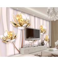 3 Boyutlu Sütunlar Gold Çiçekler Duvar Kağıdı