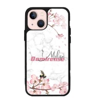 iPhone 13 Uyumlu Mermerli Sakura Tasarımlı Glossy Telefon Kılıfı