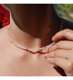 14 Ayar Altın Kaplama Gümüş Doğal Pembe Kuvars Taşlı Gümüş Kolye - NGS00128