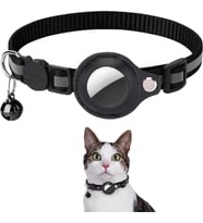 EtaShop AirTag Uyumlu Reflektif Kedi Tasması Zilli Ayarlanabilir Kedi Boyun Tasması 22-32 cm Siyah