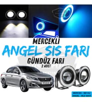 Peugeot 301 2012-2021 Uyumlu Mercekli Angel Sis Farı Metal 76 mm Buz Mavi Halkalı Gündüz Farı 2 Adet