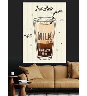 Ice Latte İçecek Reklamı Afişi Dekoratif Kanvas - Mdf Ahşap Tablo