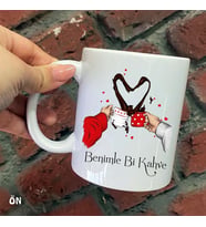 Size Özel Benimle Bi Kahve Seramik Baskılı Kupa Bardaklar