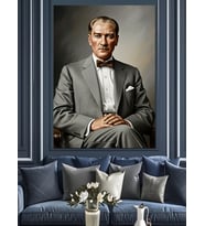 Klasik Takım Elbiseli Atatürk Dekoratif Kanvas - Mdf Ahşap Tablo