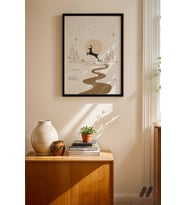 Yılbaşı Geyik Minimal Poster, Siyah Çerçeveli Duvar Tablosu - Modern Ev Dekorasyonu