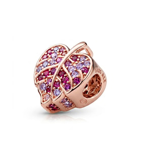 Rose Renk Yaprak Model Renkli Taşlı Gümüş Charm