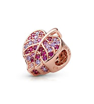 Rose Renk Yaprak Model Renkli Taşlı Gümüş Charm