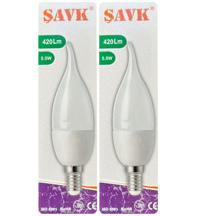 (2 Adet) Şavk 5,5W (37W) Beyaz Işık (6500K) E14 Duylu (İnce Duy) Led Kıvrık Ampul