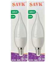 (2 Adet) Şavk 5,5W (37W) Beyaz Işık (6500K) E14 Duylu (İnce Duy) Led Kıvrık Ampul