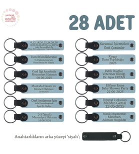 Gök Mavi & Siyah, Plates Grubu İçin İsim Yazılı Hediye Anahtarlık 28’li Set, Tüm Ekibe Özel Üretim (Gök Mavisi)