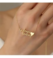 Kişiye Özel 925 Ayar Gümüş Kalp Detay Şık Çift İsim Kolye (Gold)