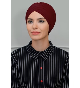 Bordo Pratik Hazır Geçmeli Tesettür Bone Sandy Kumaş Üç Çapraz 1803_16