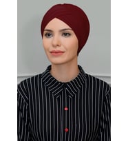 Bordo Pratik Hazır Geçmeli Tesettür Bone Sandy Kumaş Üç Çapraz 1803_16