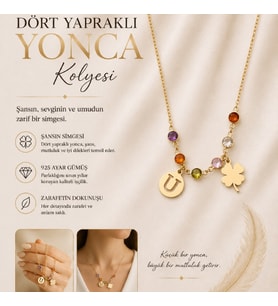 925 Ayar Gümüş Renkli Taşlı Yonca Harf Kolye