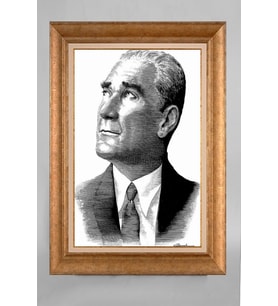 Altın Varaklı Paspartulu Çerçeveli Atatürk Tablo nt570