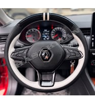 Renault Captur 2 Dikme Direksiyon Kılıfı Parlak Siyah Beyaz Detaylı Beyaz Çift Yüzük ve Dikiş 2019-2024