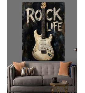 Rock Life Gitar Ve Duvar Dekoratif Kanvas - Mdf Ahşap Tablo