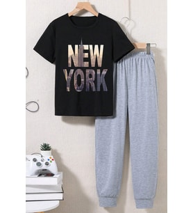 Çocuk New York Alt - Üst Eşofman Takımı (Siyah)