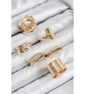 Pirinç Yaprak Model Gold Renk Kadın Yüzük Kombin Set (Altın)