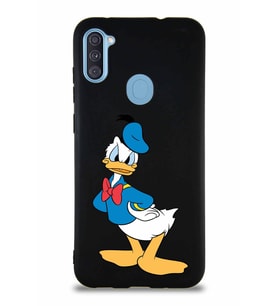 Samsung Galaxy M11 Soft Premier Kapak Donald Duck-D Tasarımlı Silikon Kılıf - Siyah (Şeffaf)