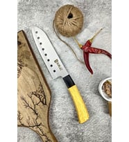 İsme Özel Oluklu Santoku Ahşap Saplı Şef Bıçağı- Paslanmaz Çelik