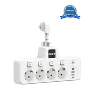 Termal Akım Korumalı 4'lü Duvar Tipi Priz 2x USB 2x Type-C Çıkışlı Grup Priz Çoğaltıcı Beyaz (2500W)
