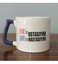 HTML'ni Ustasıyım JAVA'nın Hastasıyım Baskılı Mor Kulplu D Kupa