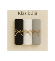 Penye Pamuksu Şal Klasik 3 lü Set (Siyah)
