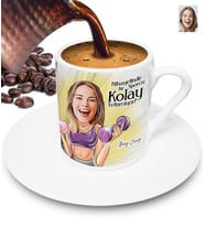 Nihayetinde Sporcu Kolay Yetişmiyor Kişiye Özel Karikatürlü Türk Kahvesi Fincanı (Beyaz)