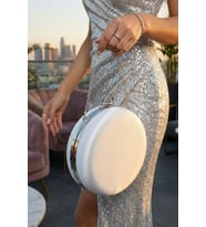 Yuvarlak Model Simli Düğün Nişan Gelin Kadın Abiye Clutch Çanta
