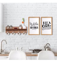 BK Home Doğal Ahşap Raflı Dekoratif Fincan Askılığı ve 2’li Mutfak Konseptli Ahşap Tablo-8 (Beyaz)