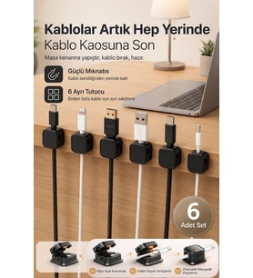 Manyetik Kablo Düzenleyici Kablo Tutucu 6 Adet Kablo Kilipsi Kablo Toparlayıcı Kaplo Tutucu