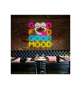GOOD FOOD GOOD MOOD Yazılı ve Şekilli Neon Tabela
