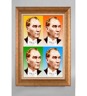 EV İŞYERİ OFİS İÇİN ALTIN ÇERÇEVELİ PASPARTULU ATATÜRK TABLO S117