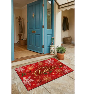 Valerine Life Kapı Önü Paspası 45x70cm iç Dış Mekan Yeni Yıl Ürünleri Noel Süsleri Kırmızı Noel Karı