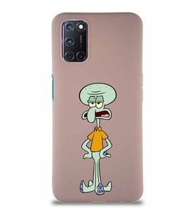 Oppo A92 Soft Premier Kapak Squidward Dokunaç Tasarımlı Silikon Kılıf - Pudra (Şeffaf)