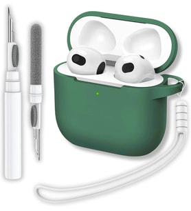 AirPods 4. Nesil ve 5. Nesil Uyumlu Haki Silikon Kulaklık Kılıfı, Kulaklık Ipi Ve 3'ü 1 Arada Temizleme Kalemi Seti(Haki)