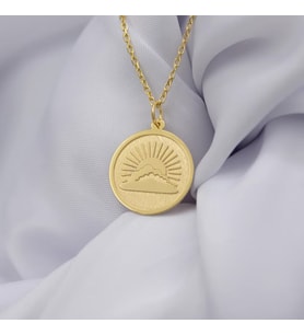 Kişiye Özel 925 Ayar Gümüş Güneş ve Bulut Figürlü Kolye (Gold)