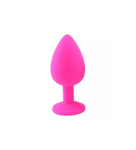 Elmas Taşlı Silikon Kaplı  Plug L Büyük Boy 9 cm Pembe