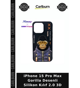 iPhone 15 Pro Max Gorilla Desenli Silikon Kılıf 2.0 3D Arkadaşa Hediye Popüler Seçim Cihaz Kılıfı